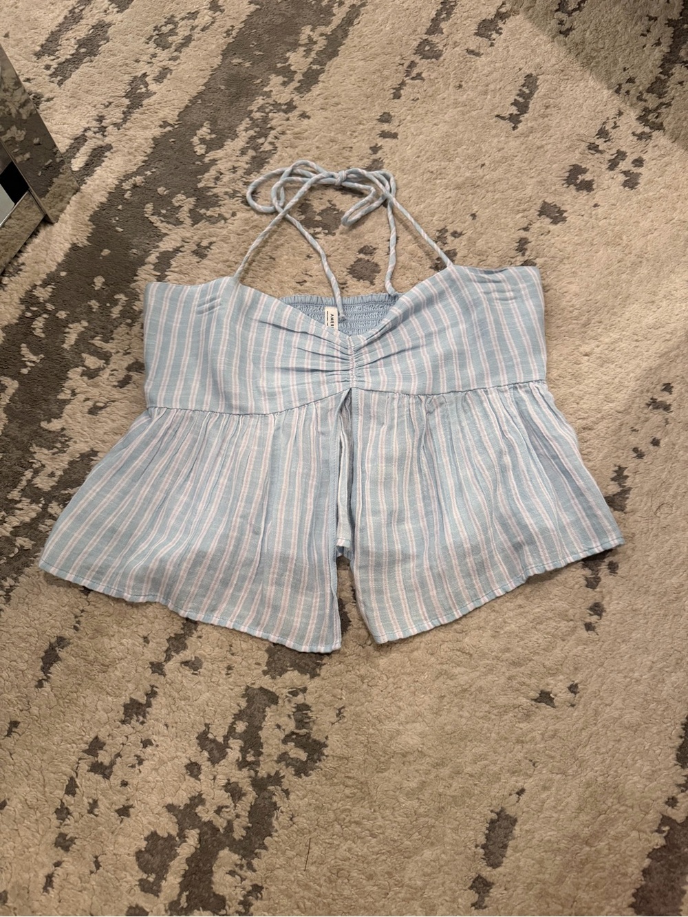 American Eagle Outfitters Light Blue Striped Halter Romper Shorts